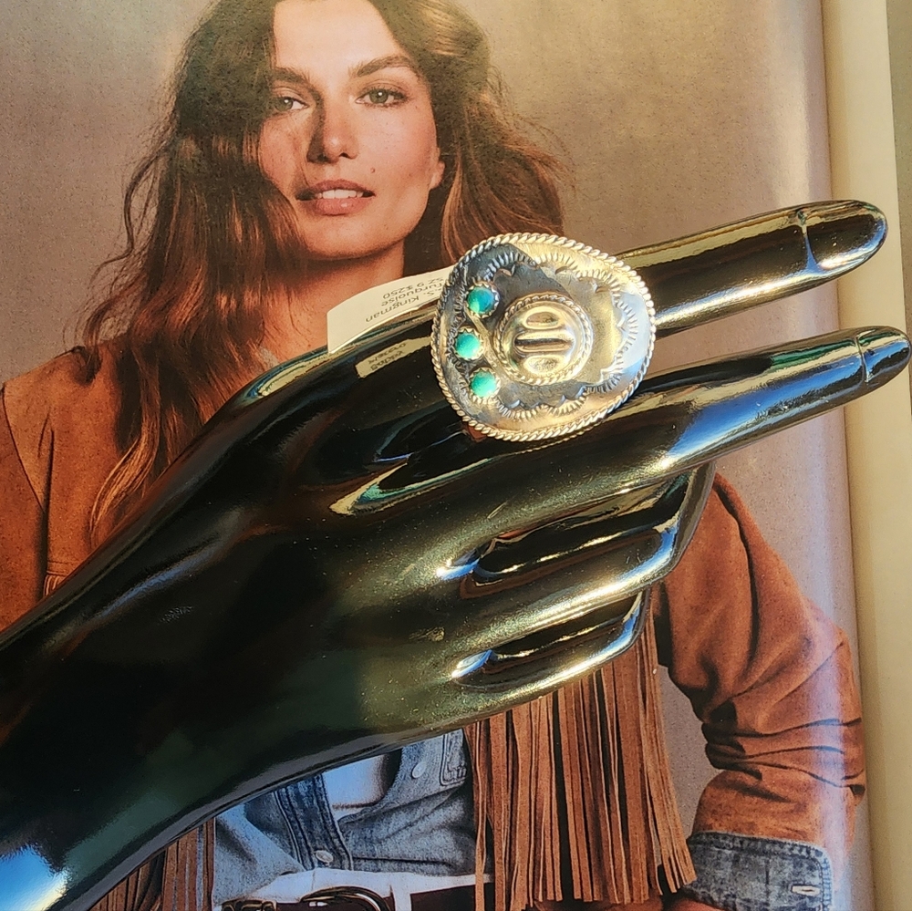 Sterling  Silver and Turquoise Cowgirl Hat Ring In Size 9 - Picture 12 of 15